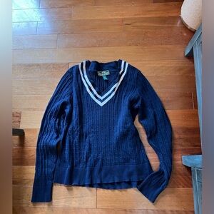 LRL Lauren Active Ralph Lauren Large v neck Navy Blue and white sweater.